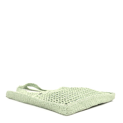 Prada Yarn Raffia Effect Crochet Logo Embroidered Tote Bag Acqua 4 of 10