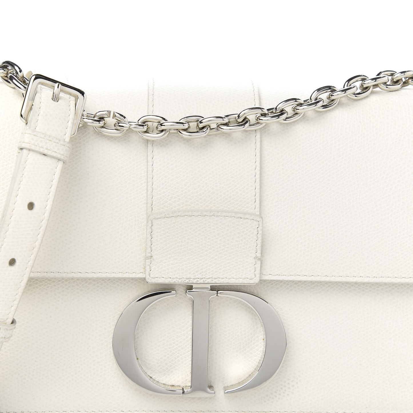 Grained Calfskin 30 Montaigne Chain Flap Bag White