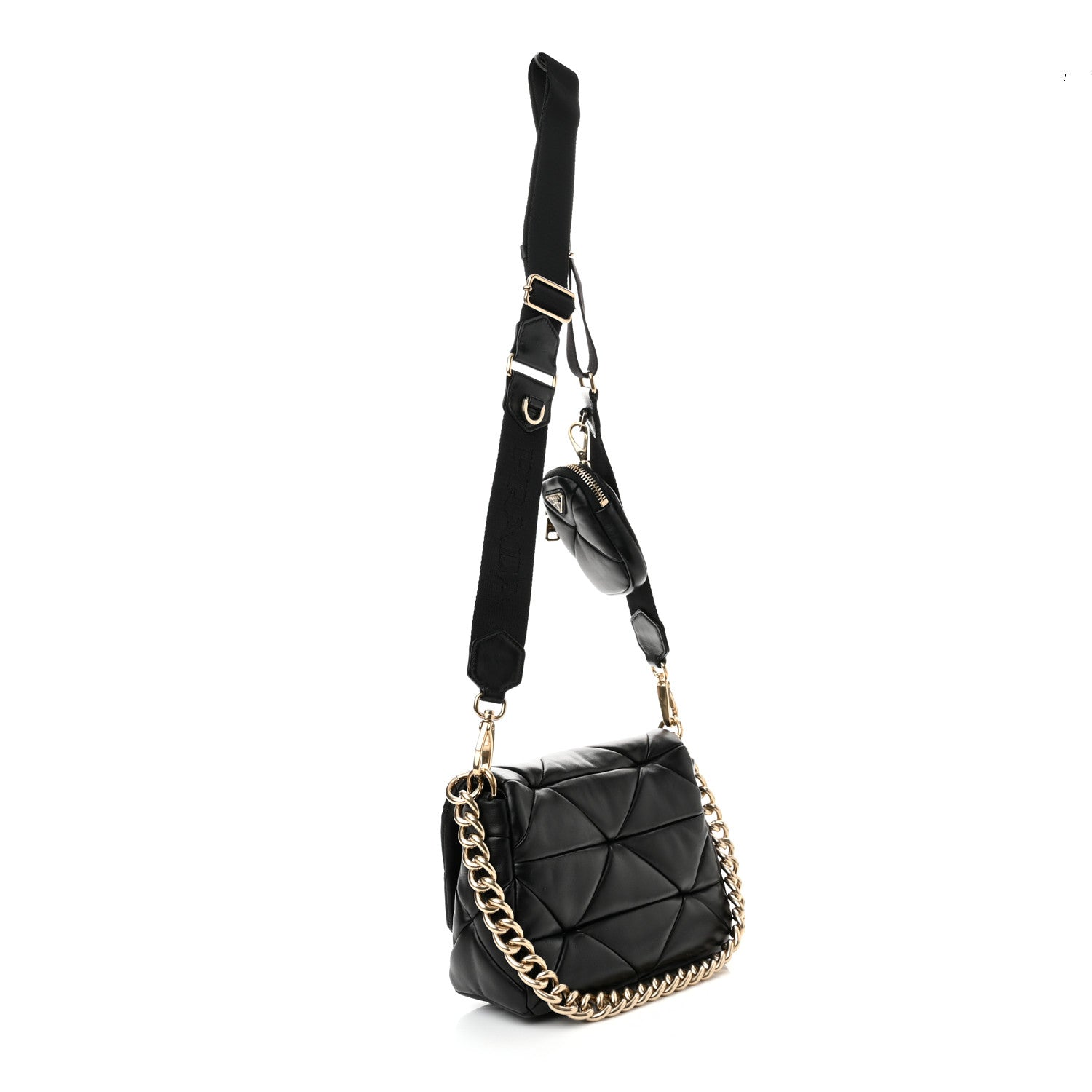 Prada Nappa Re-Nylon Triangle Quilted Patchwork System Flap Shoulder Bag Black 2 of 9