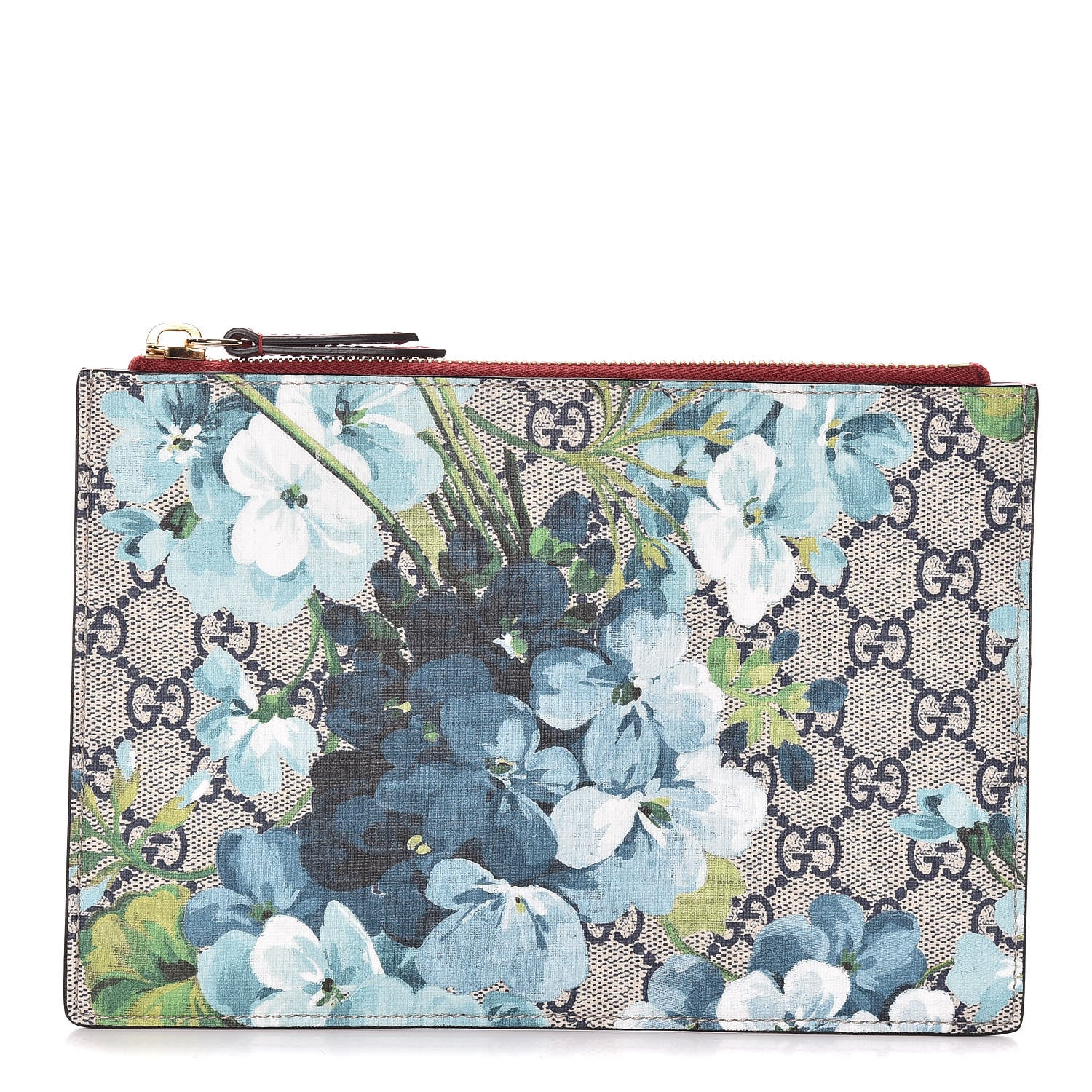 Gucci GG Supreme Monogram Blooms Small Zip Pouch Beige Blue Hibiscus Red 1 of 8