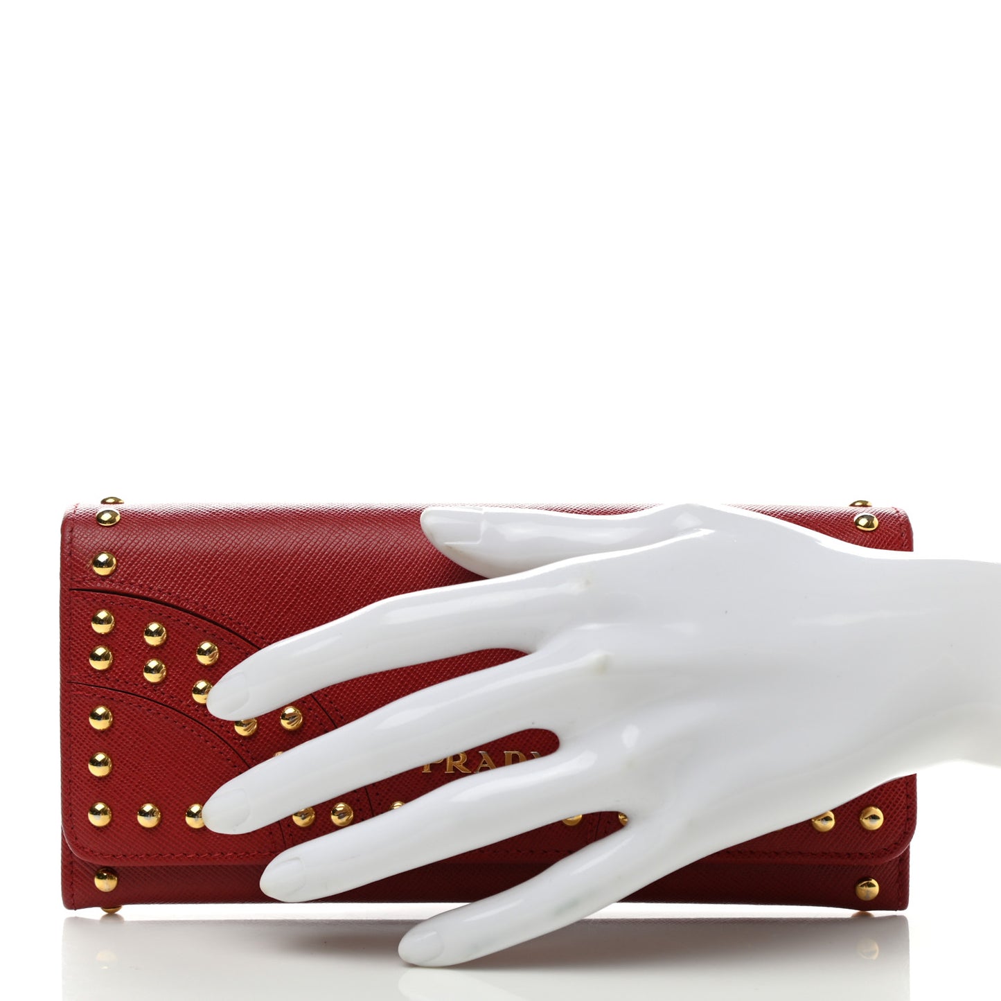 Saffiano Studded Continental Flap Wallet Red