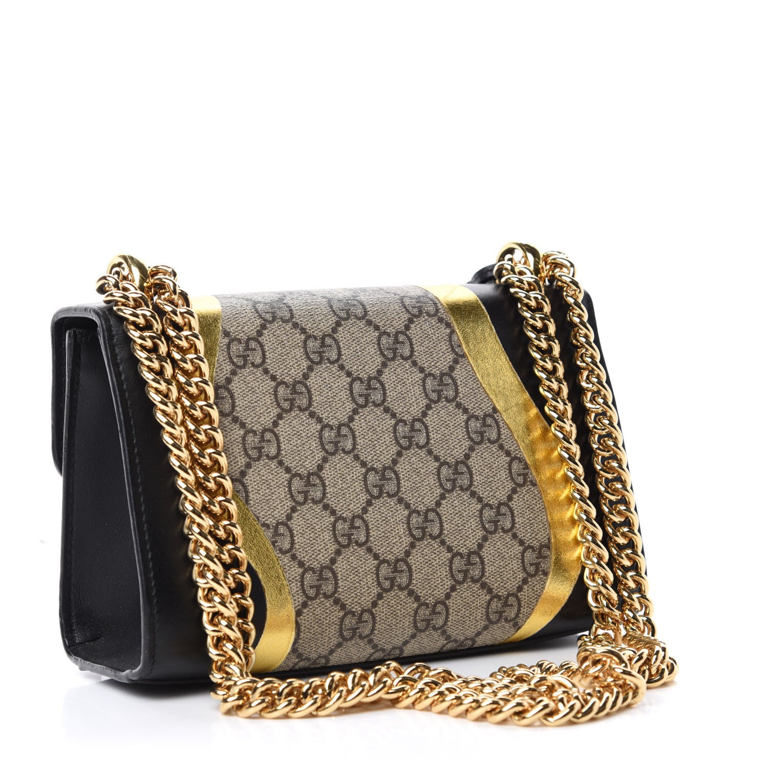 Gucci Calfskin GG Supreme Monogram Small Padlock Shoulder Bag Black Gold 3 of 17