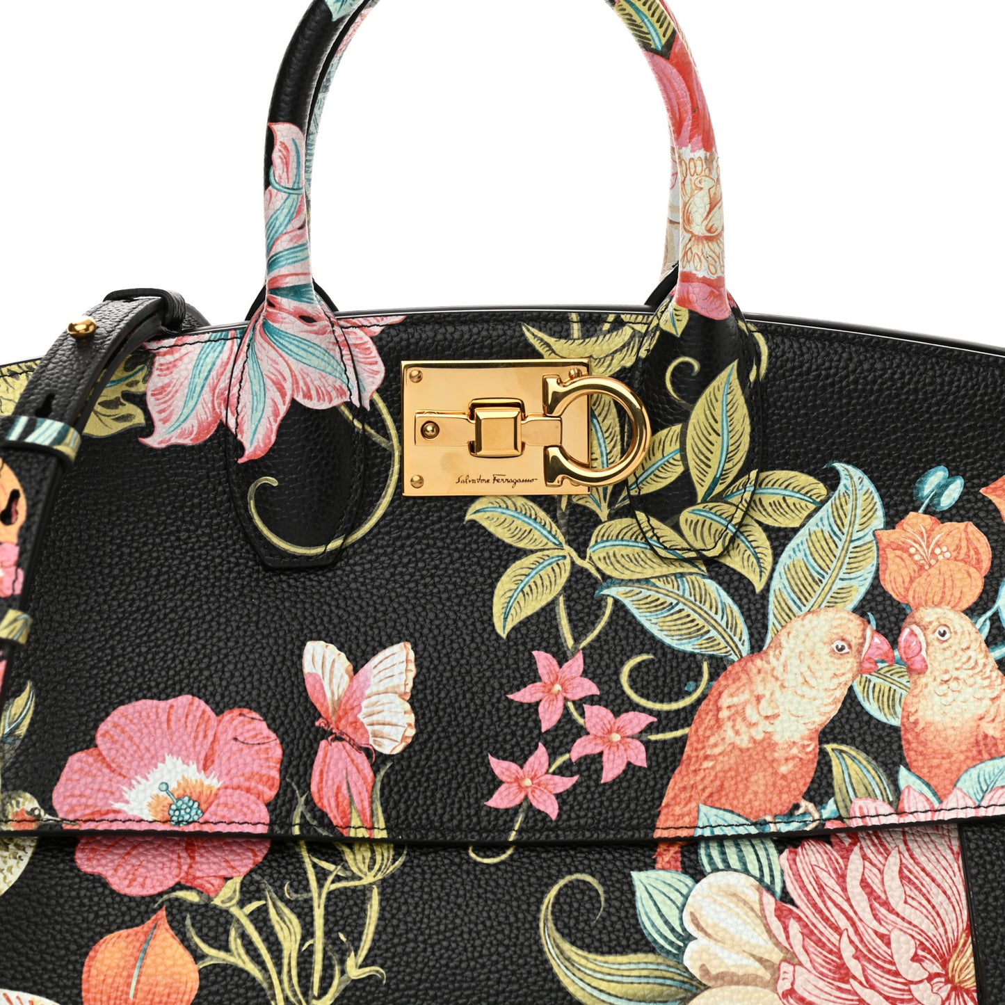 Calfskin Floral Print The Studio Bag Black Multicolor