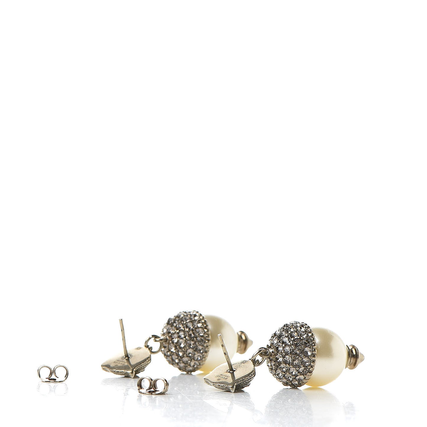 Metal Resin Pearl Feline Clip On Earrings Aged Gold