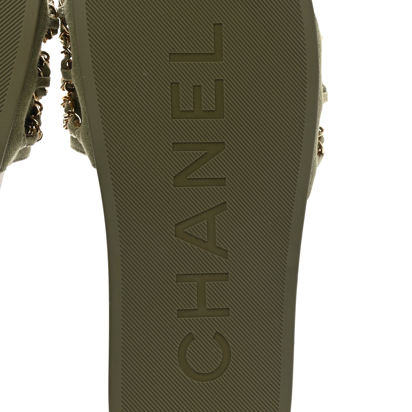 Canvas Chain Flat Sandals 39 Khaki