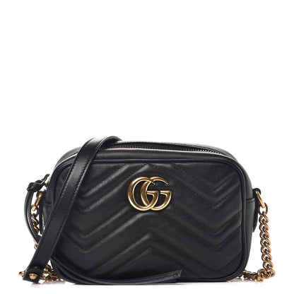 Gucci Calfskin Matelasse Mini GG Marmont Chain Shoulder Bag Black 1 of 7