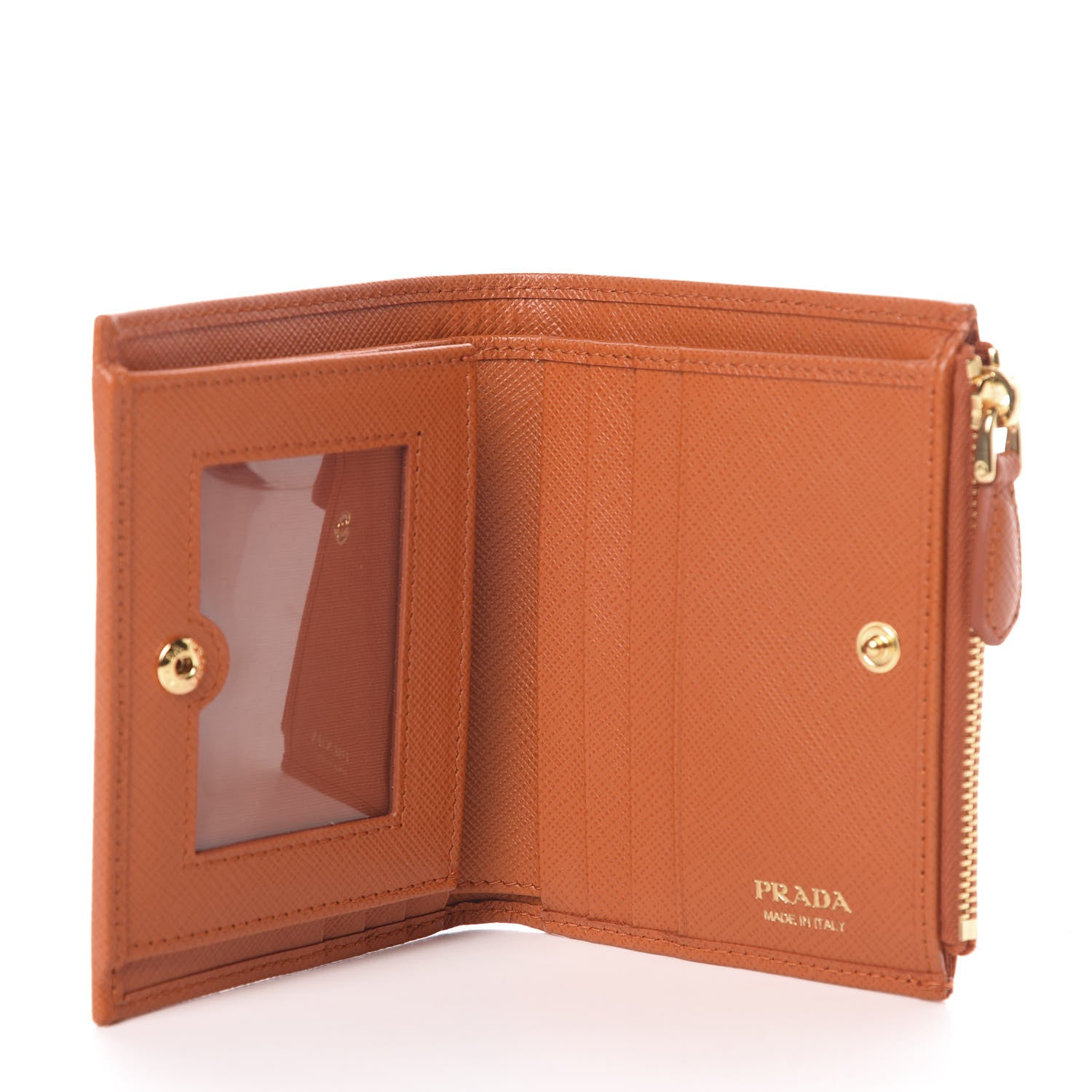 Prada Saffiano Zip Top Compact Wallet Papaya 5 of 7