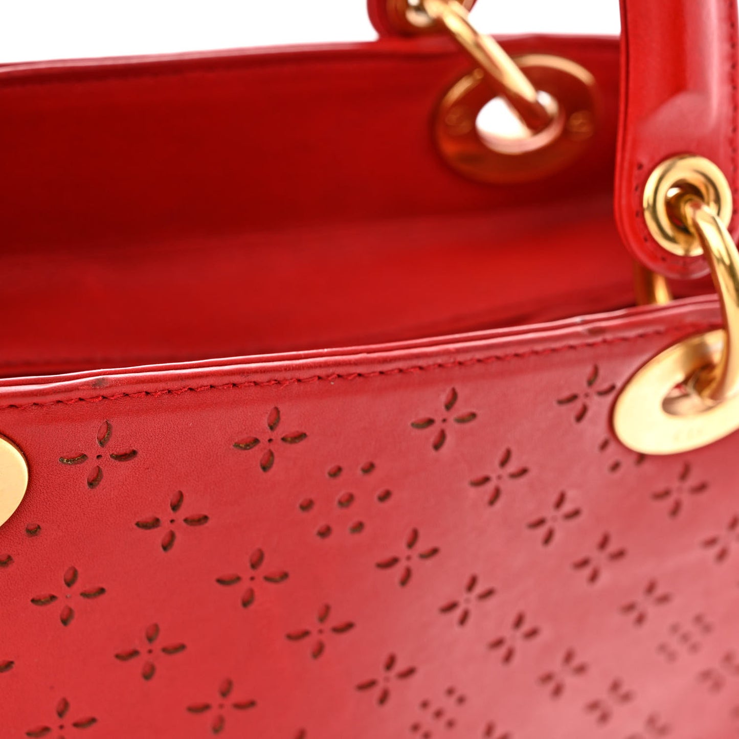 Calfskin Laser Cut Medium Lady Dior Red