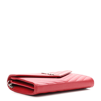 Saint Laurent Grain De Poudre Matelasse Chevron Monogram Chain Wallet Rouge Eros 4 of 11