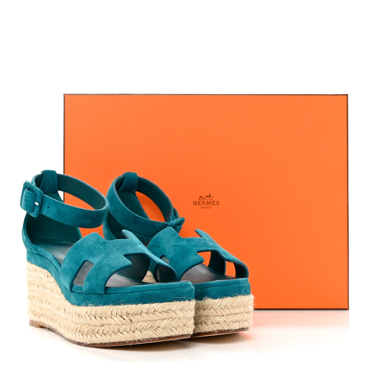Suede Goatskin Elda Espadrille Wedge Sandals 36 Vert Oxford