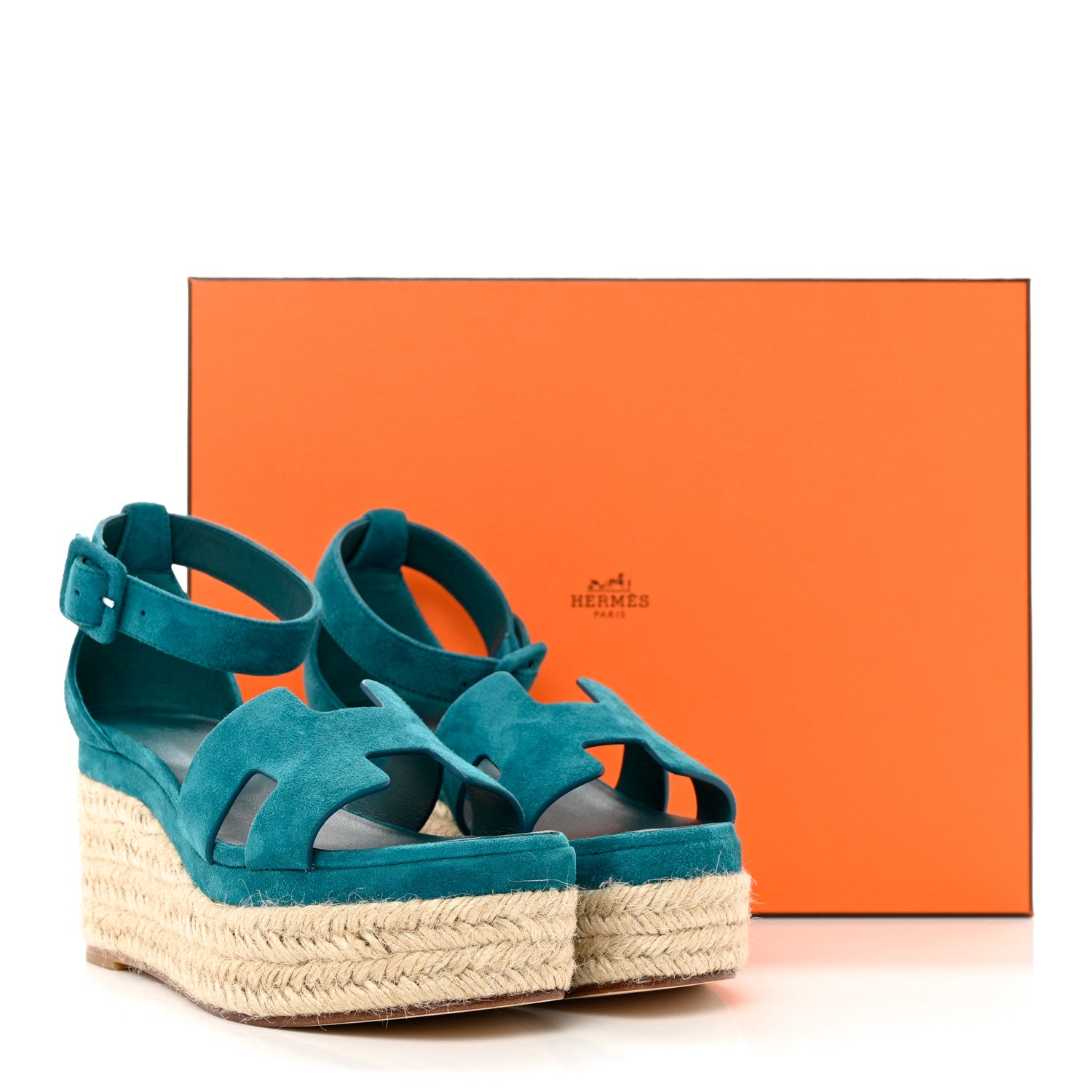 Hermes Suede Goatskin Elda Espadrille Wedge Sandals 36 Vert Oxford 17 of 17