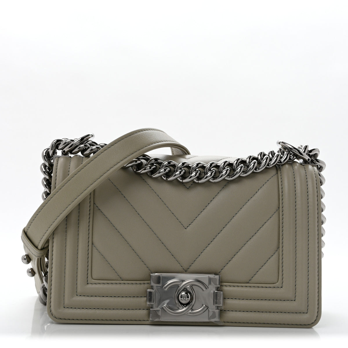 Chanel Calfskin Chevron Quilted Small Boy Flap Light Grey 1 of 11