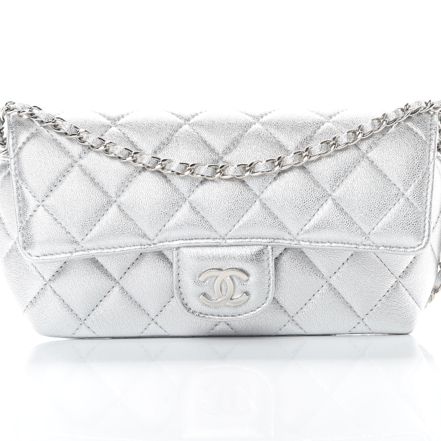 Chanel Metallic Lambskin Quilted Glasses Case With Chain Silver 9 of 12
