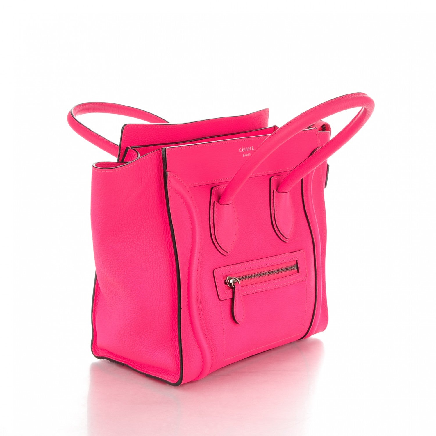 Celine Drummed Calfskin Micro Luggage Fluo Pink 5 of 9