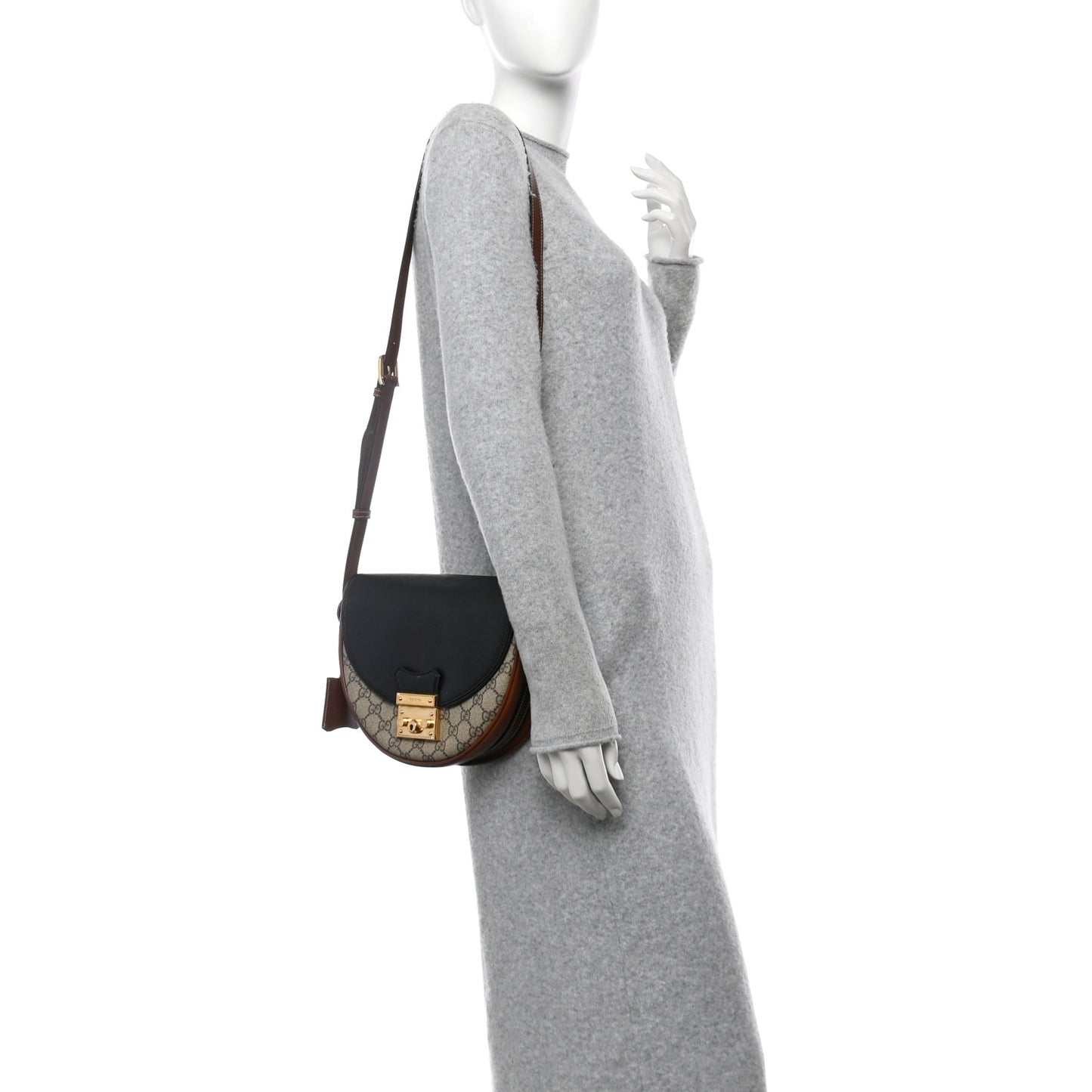 GG Supreme Monogram Calfskin Small Padlock Messenger Shoulder Bag Beige Black Cuir