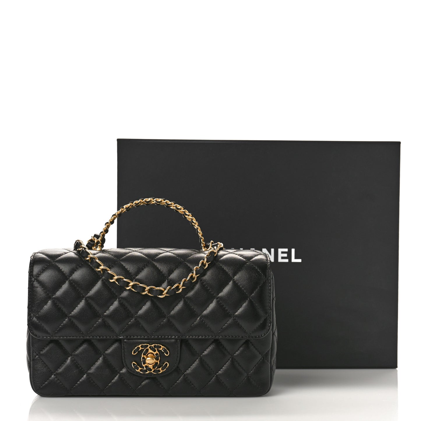 Lambskin Quilted Small Strass On Top Flap Bag Black