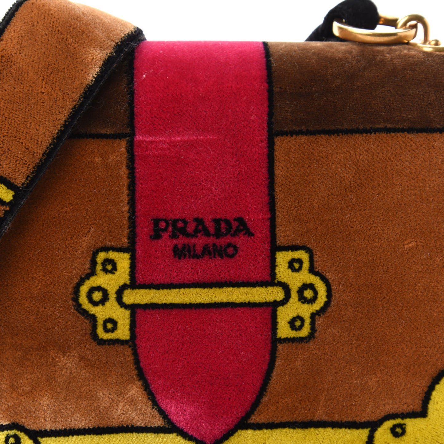 Velluto Ricamo Cahier Shoulder Bag Cammello