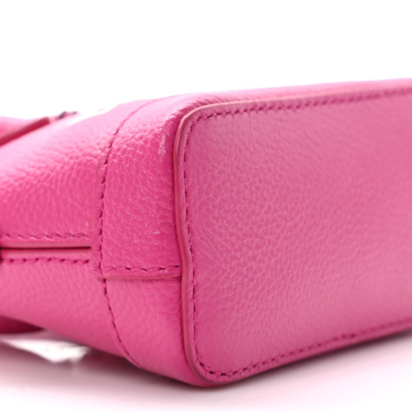 Grained Calfskin Logo Mini Ville Top Handle Bag Fuchsia White