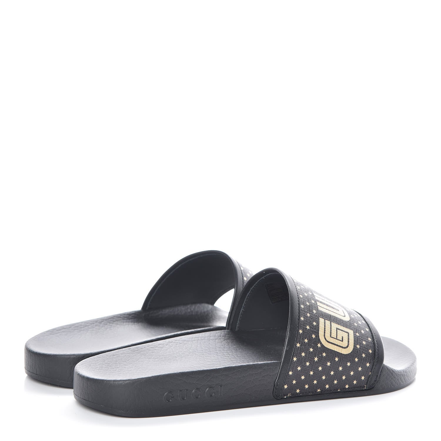 Gucci X SEGA Supreme Canvas GUCCY Stars Mens Slide Sandals 8 Black Gold 4 of 8