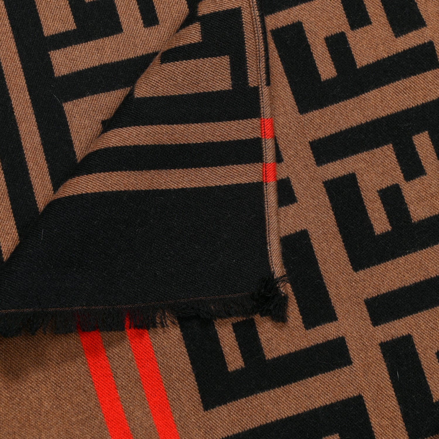 Fendi Wool Silk Macro FF Shawl Black Tobacco 4 of 4