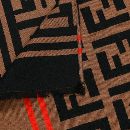 Fendi Wool Silk Macro FF Shawl Black Tobacco 4 of 4