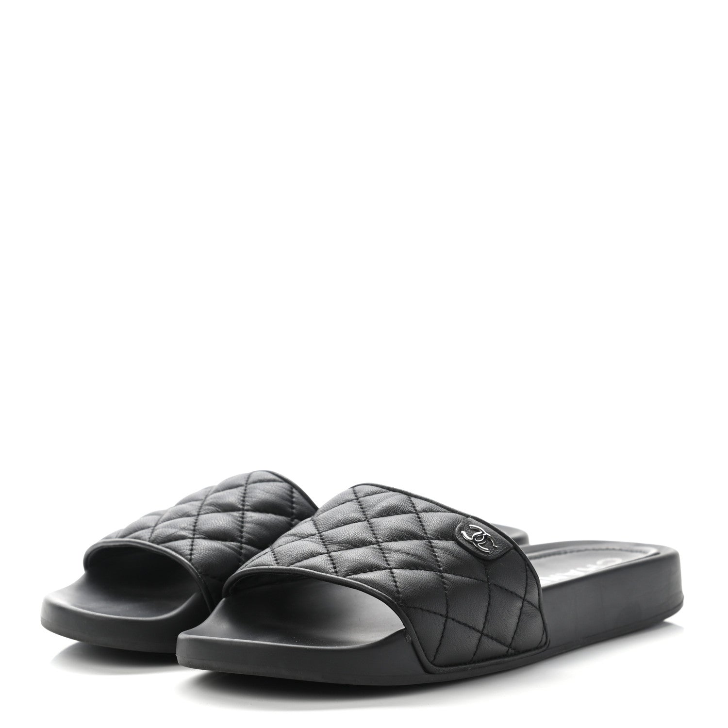 Chanel Lambskin Quilted CC Mules Sandals 38 Black 3 of 12