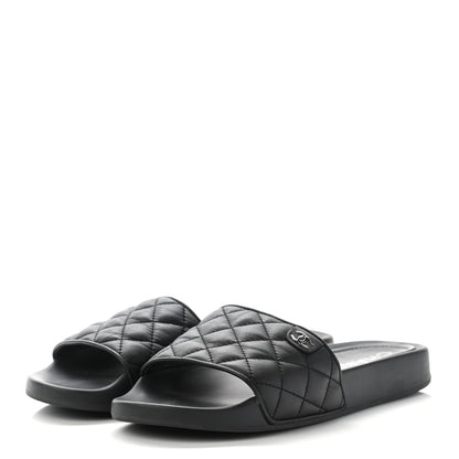Chanel Lambskin Quilted CC Mules Sandals 38 Black 3 of 12