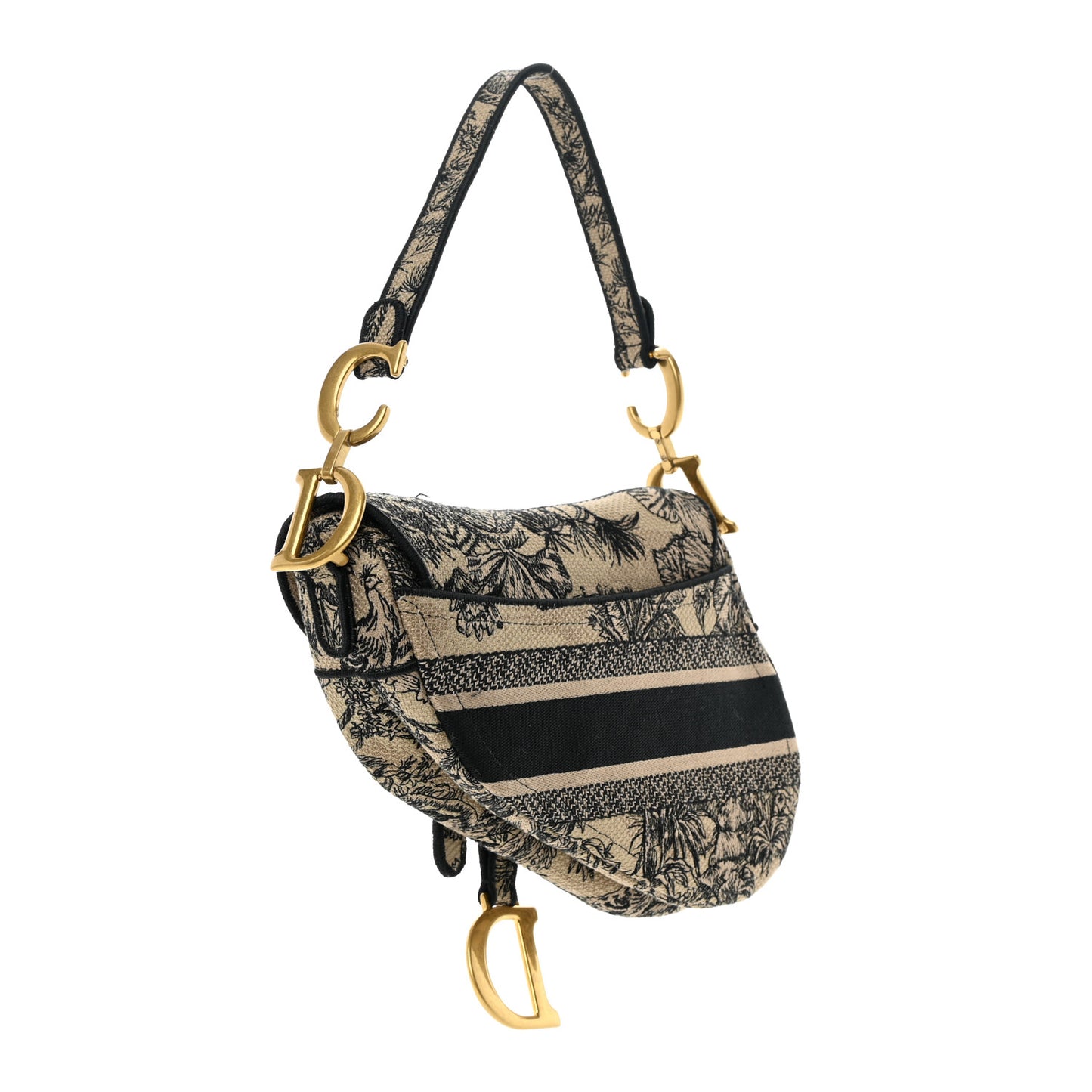 Canvas Embroidered Toile de Jouy Voyage Saddle Bag Beige Multicolor