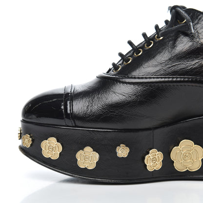 Chanel Crumpled Calfskin Lace Up Platform Oxfords 37 Black 12 of 22