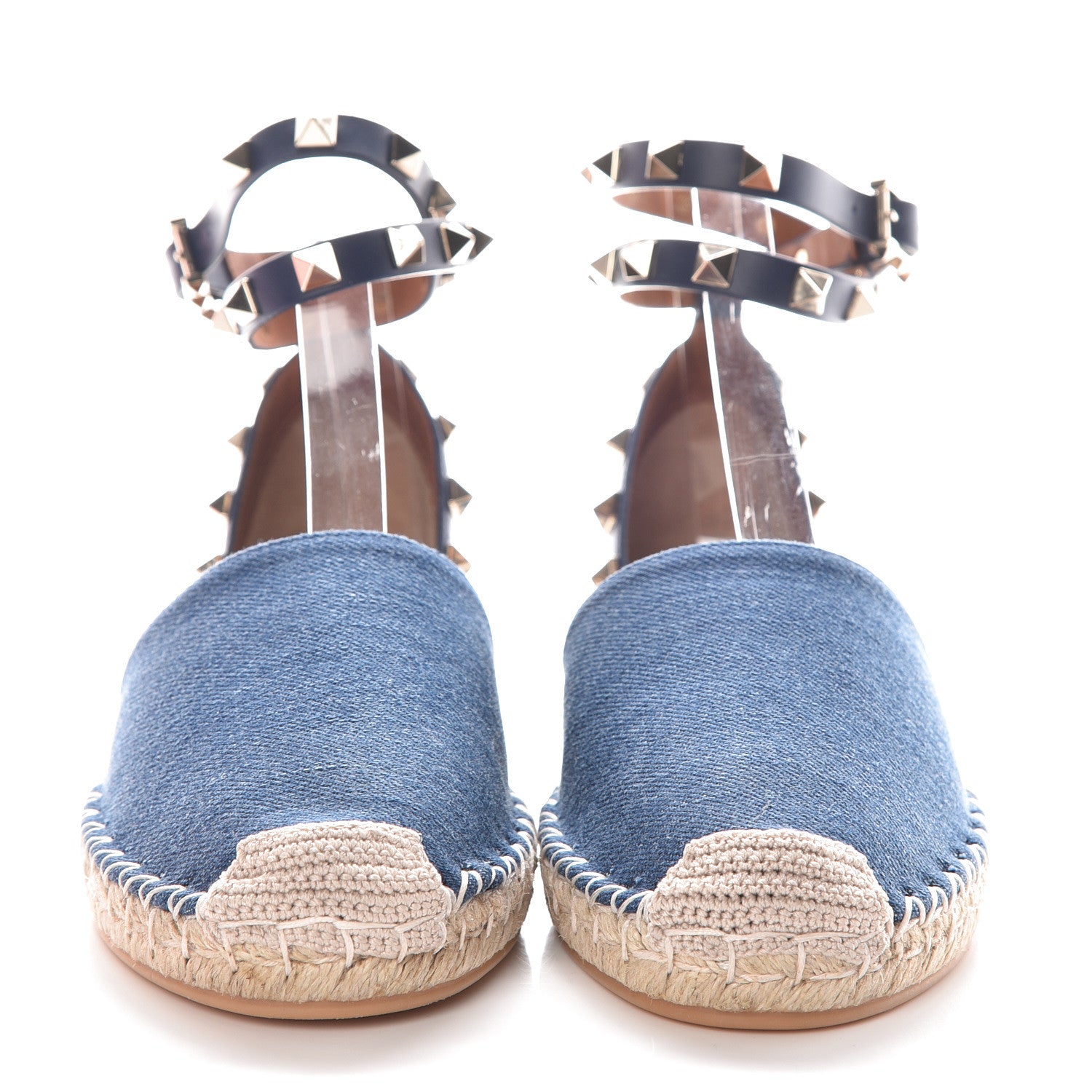 Valentino Garavani Denim Rockstud Ankle Wrap Espadrille 20mm Flats 35 Light Denim 2 of 8