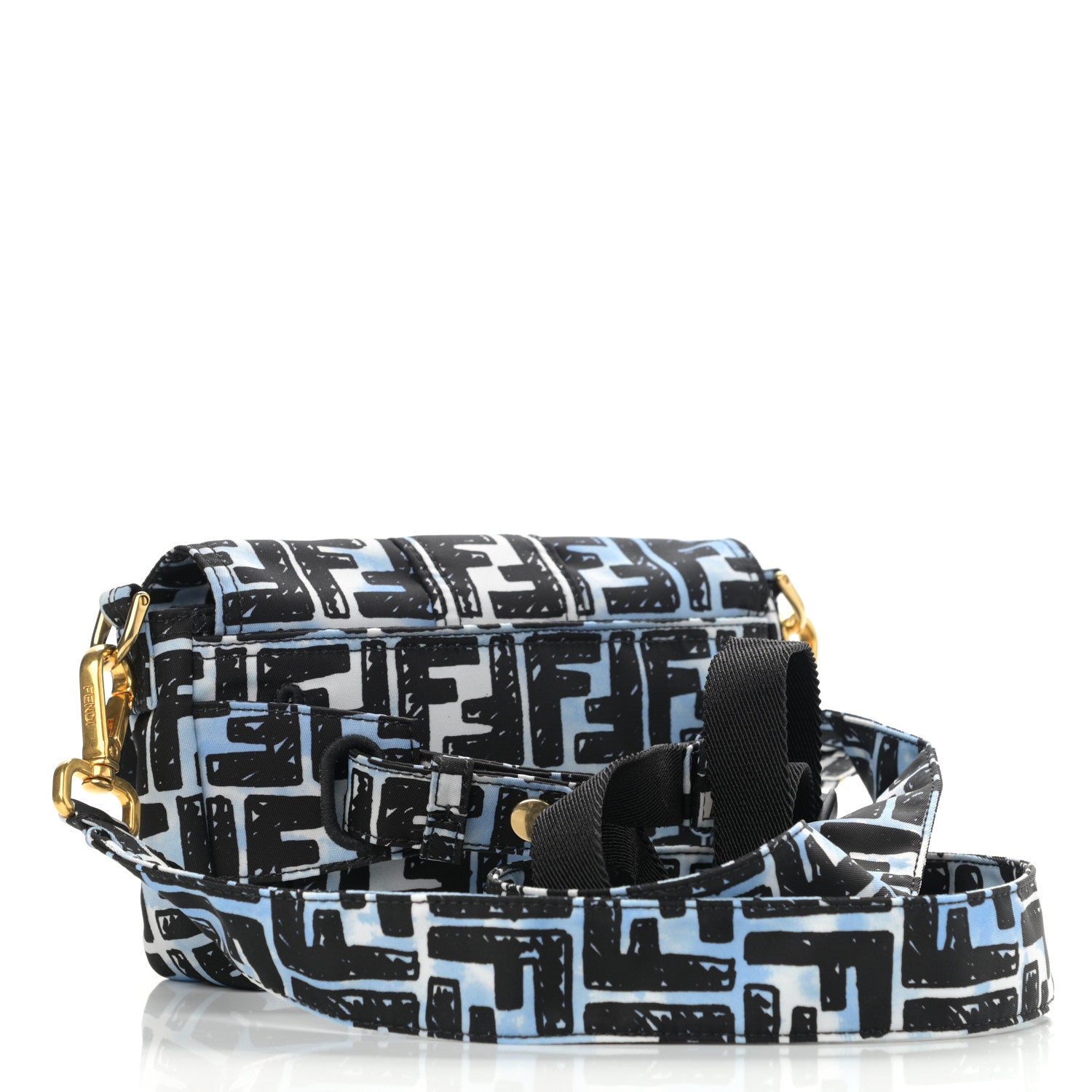 Fendi X JOSHUA VIDES Nylon FF Cloudy Mini Belt Baguette Bag White Celeste Black 3 of 13