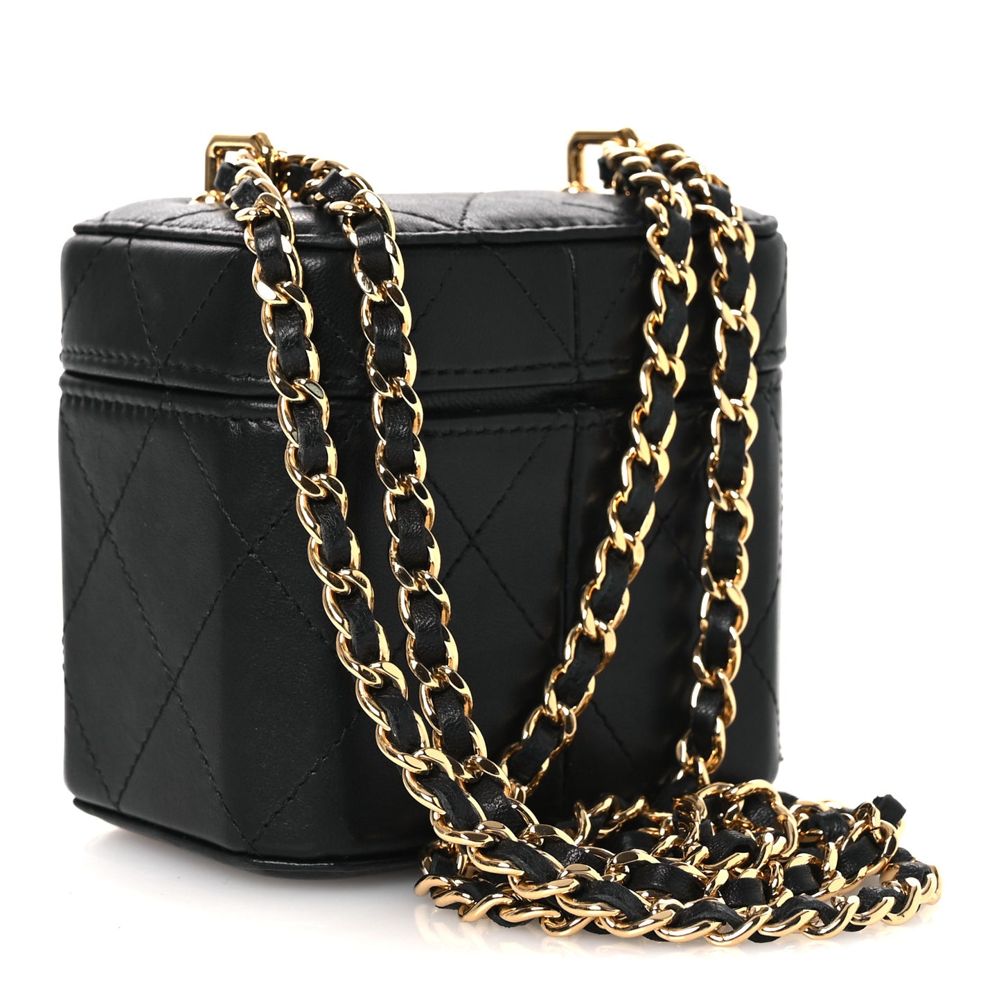 Lambskin Quilted Vanity Clutch With Chain Black