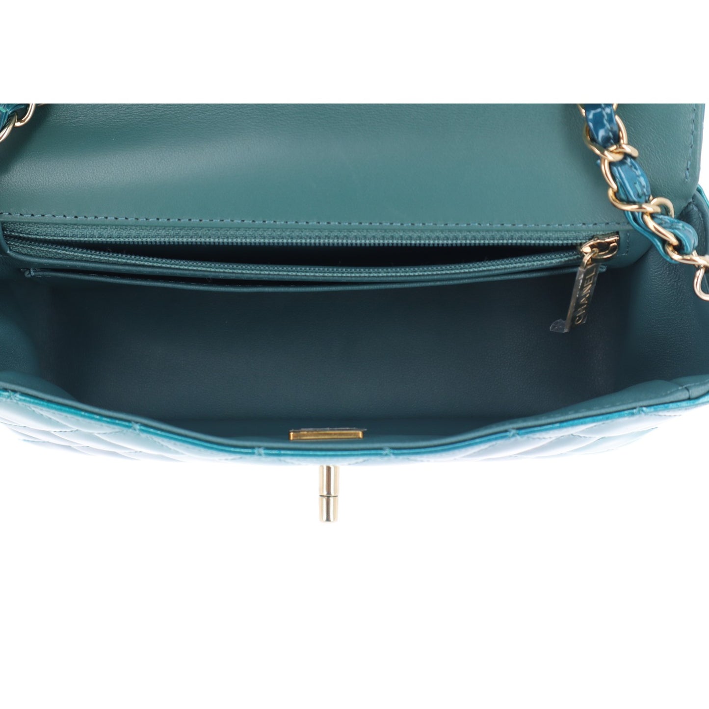 Shaded Patent Calfskin Quilted Mini Rectangular Flap Green Blue