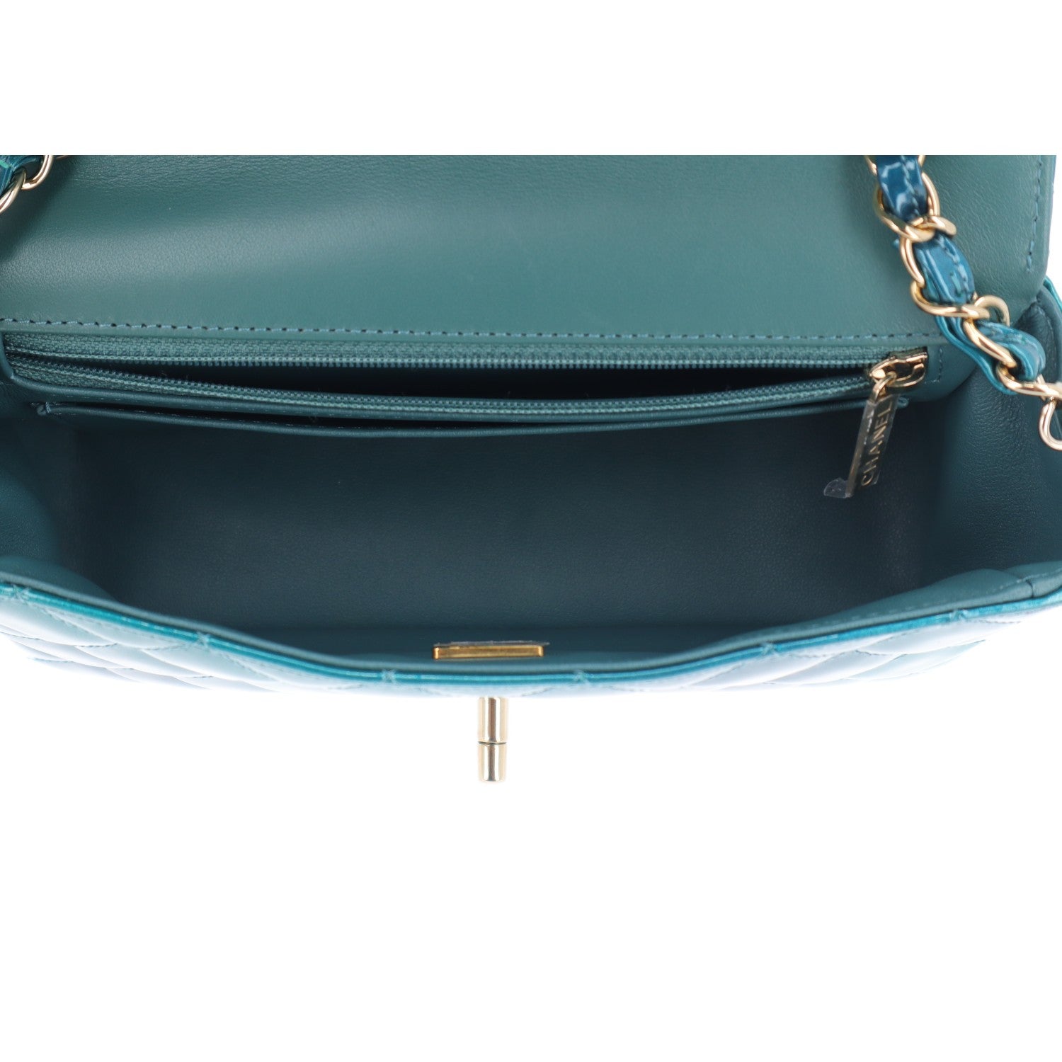 Chanel Shaded Patent Calfskin Quilted Mini Rectangular Flap Green Blue 6 of 11