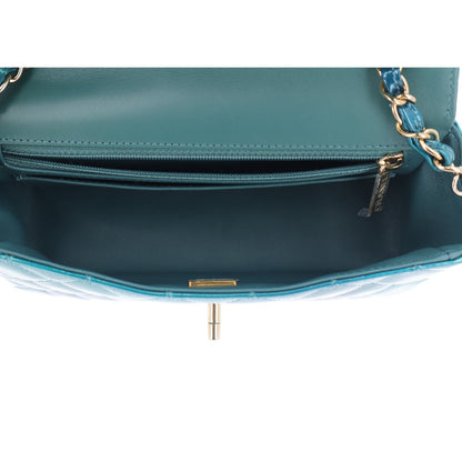 Chanel Shaded Patent Calfskin Quilted Mini Rectangular Flap Green Blue 6 of 11