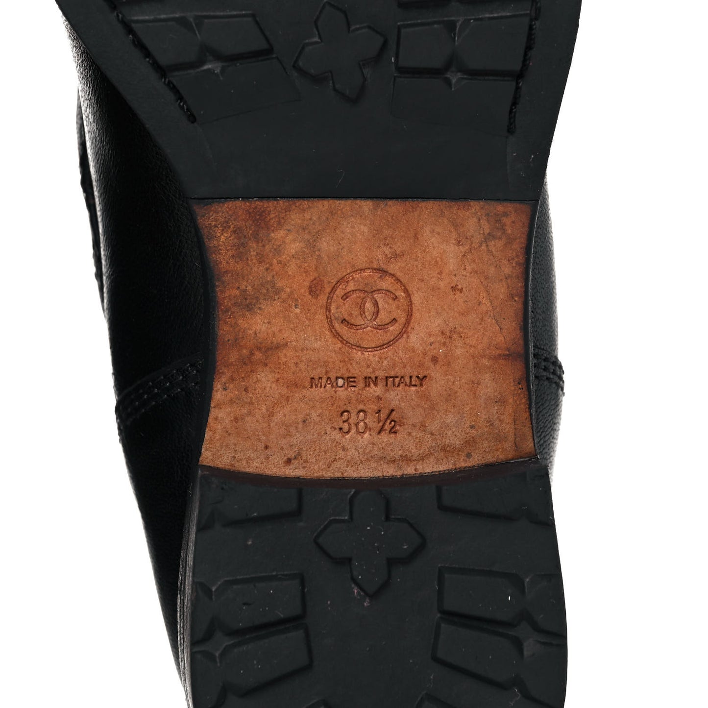 Calfskin Quilted Lace Up Combat Boots 38.5 Black