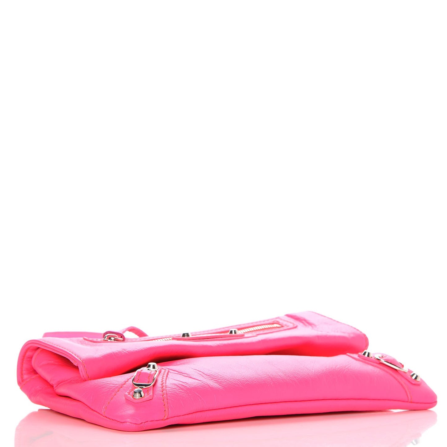 Agneau Classic Silver Hardware Mini Envelope Strap Clutch Rose Fluo