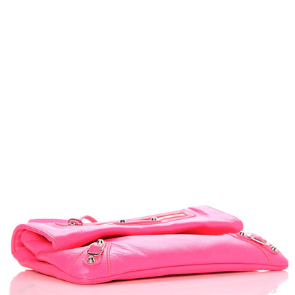 Balenciaga Agneau Classic Silver Hardware Mini Envelope Strap Clutch Rose Fluo 4 of 8