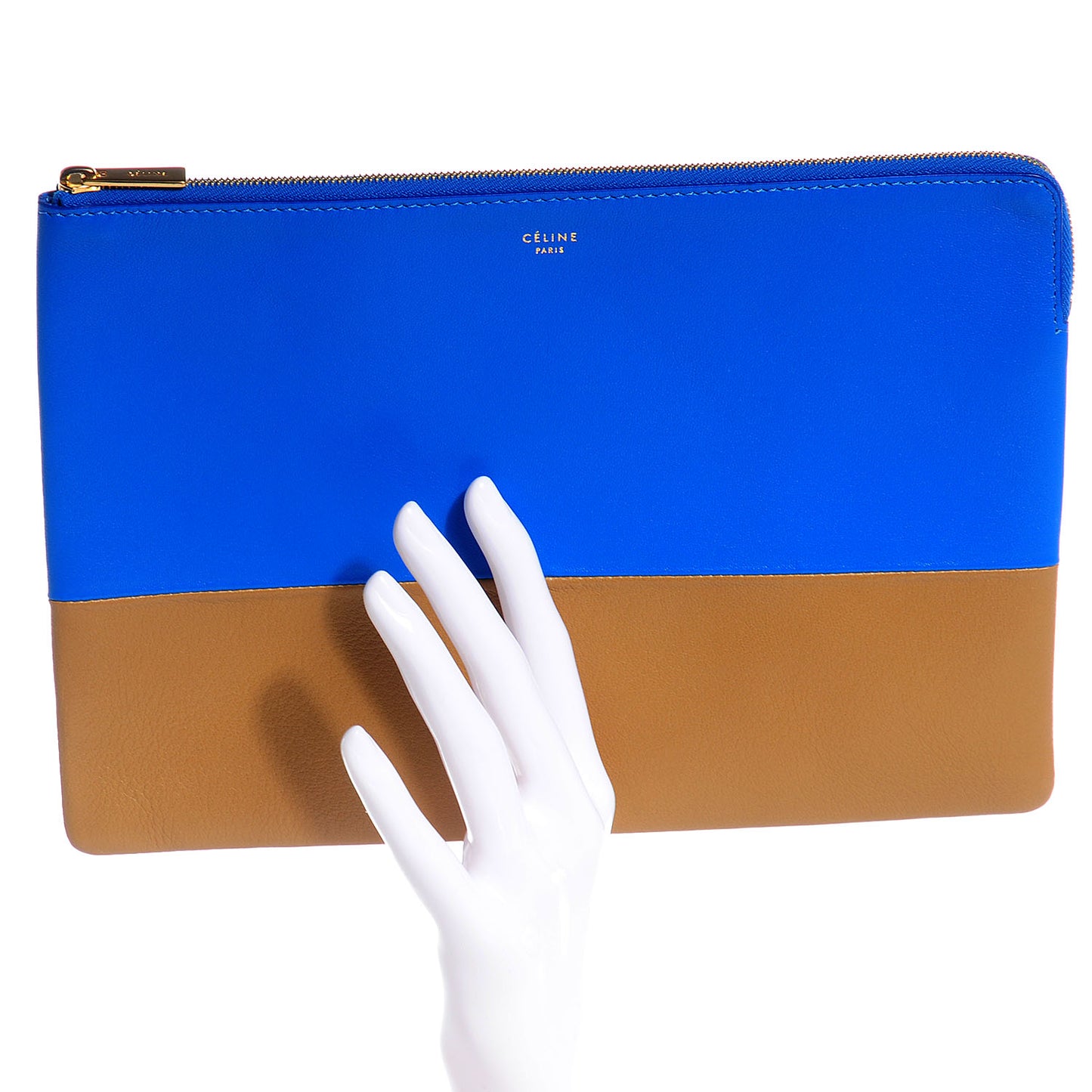 Smooth Lambskin Bi-Color Solo Clutch Pouch Royal Blue Khaki