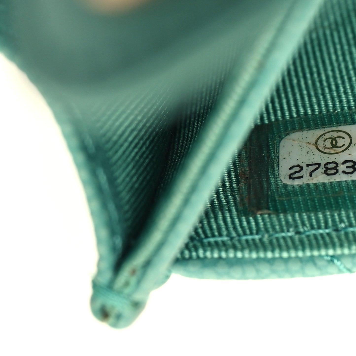Caviar Flat Chevron Quilted Flap Card Holder Green