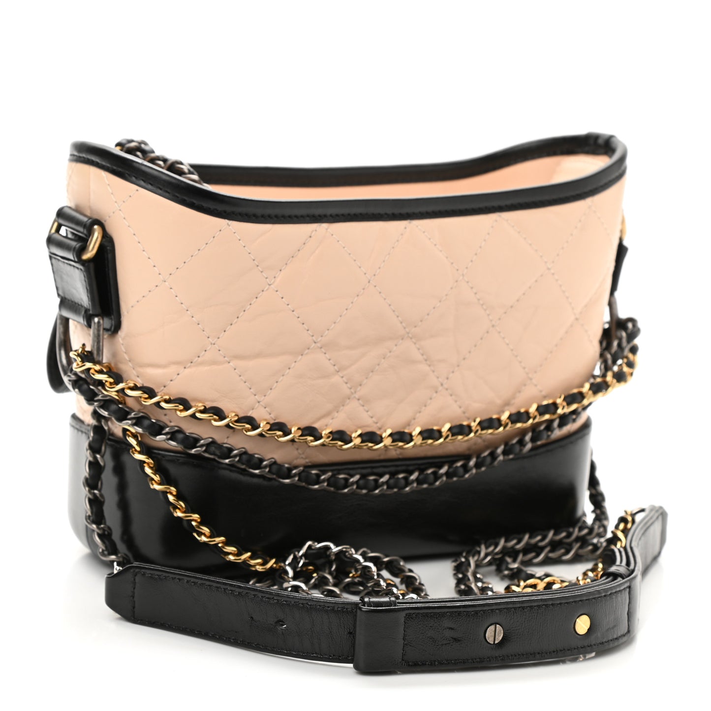 Aged Calfskin Quilted Small Gabrielle Hobo Beige Black