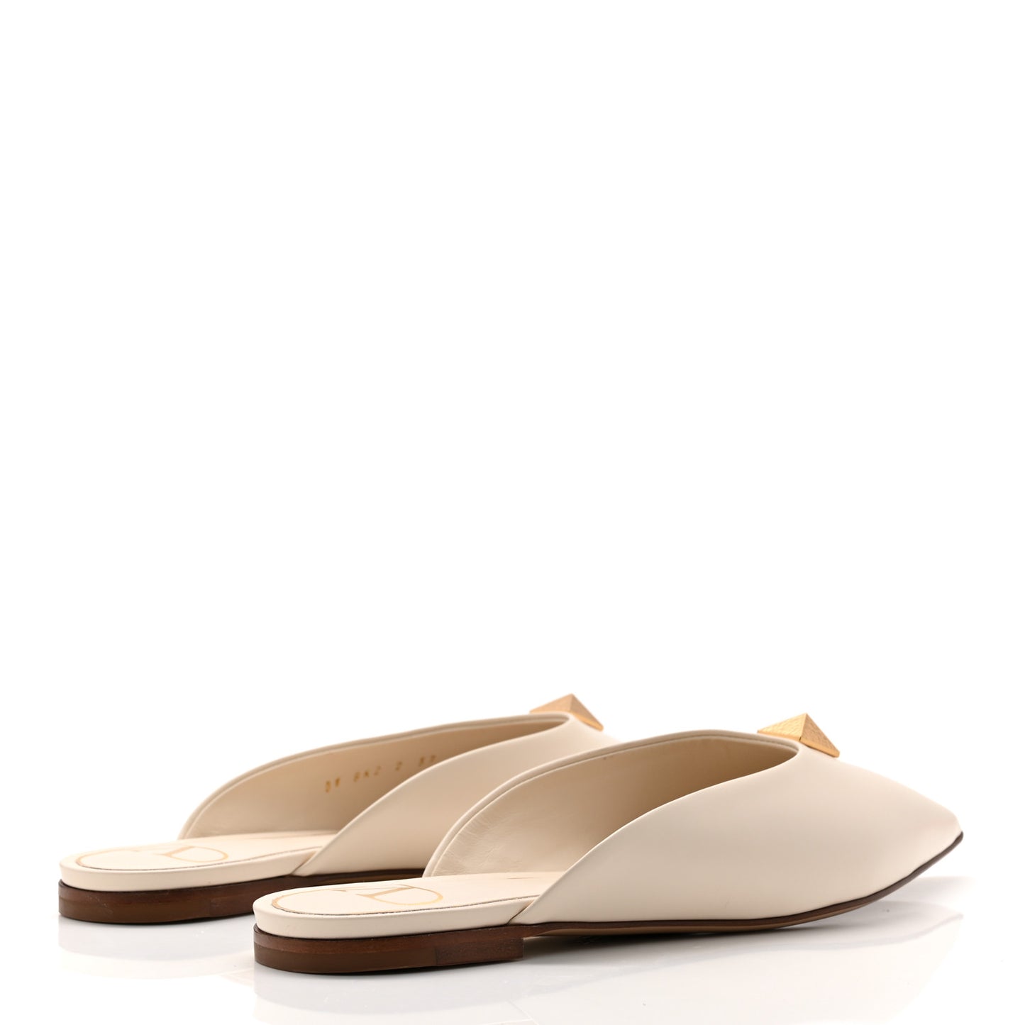 Calfskin Roman Stud Pointed Flat Mules 37 Light Ivory