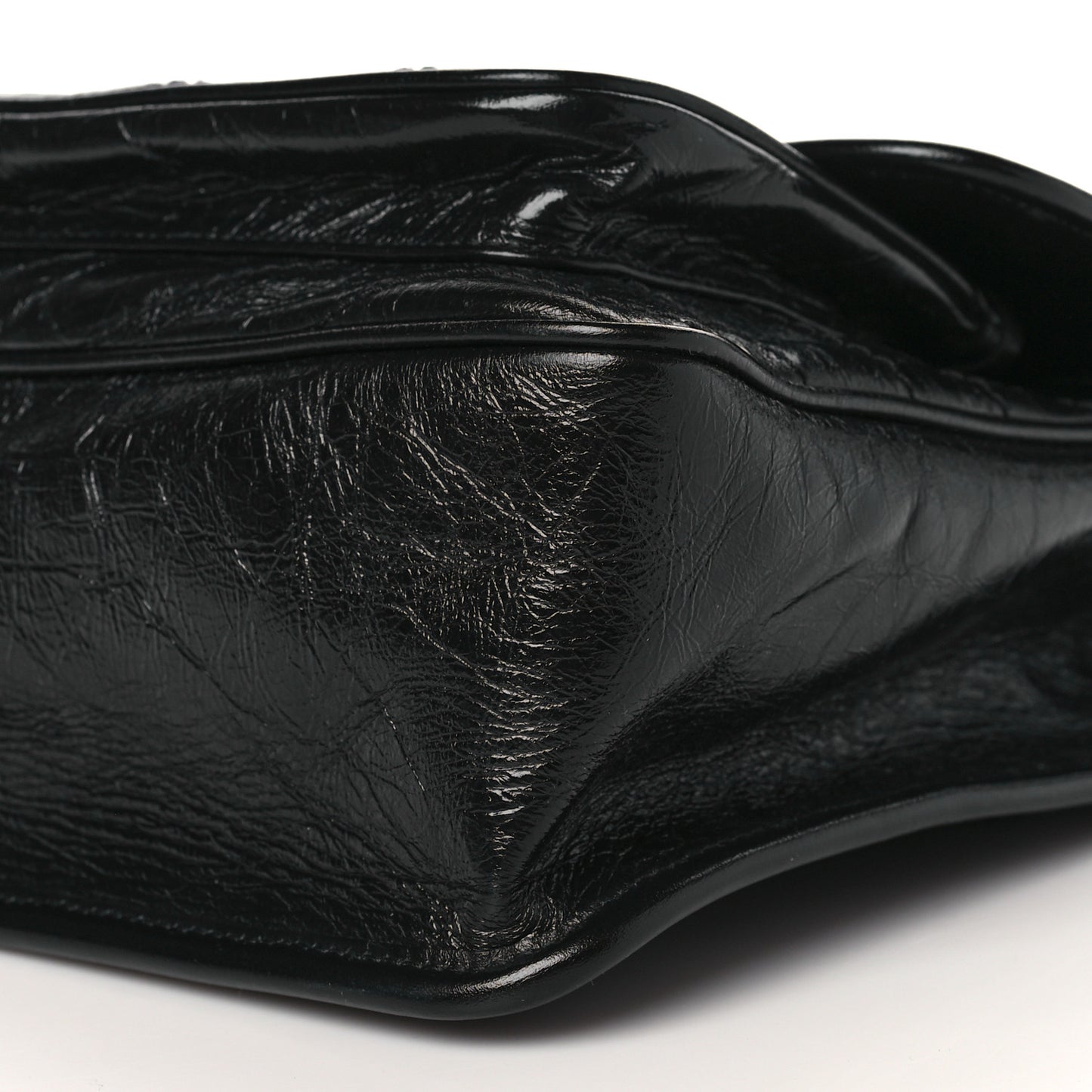 Crinkled Calfskin Matelasse Monogram Medium Niki Chain Satchel Black
