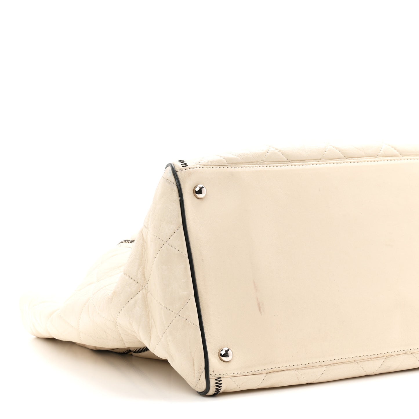 Glazed Lambskin Quilted North South XL Tote White