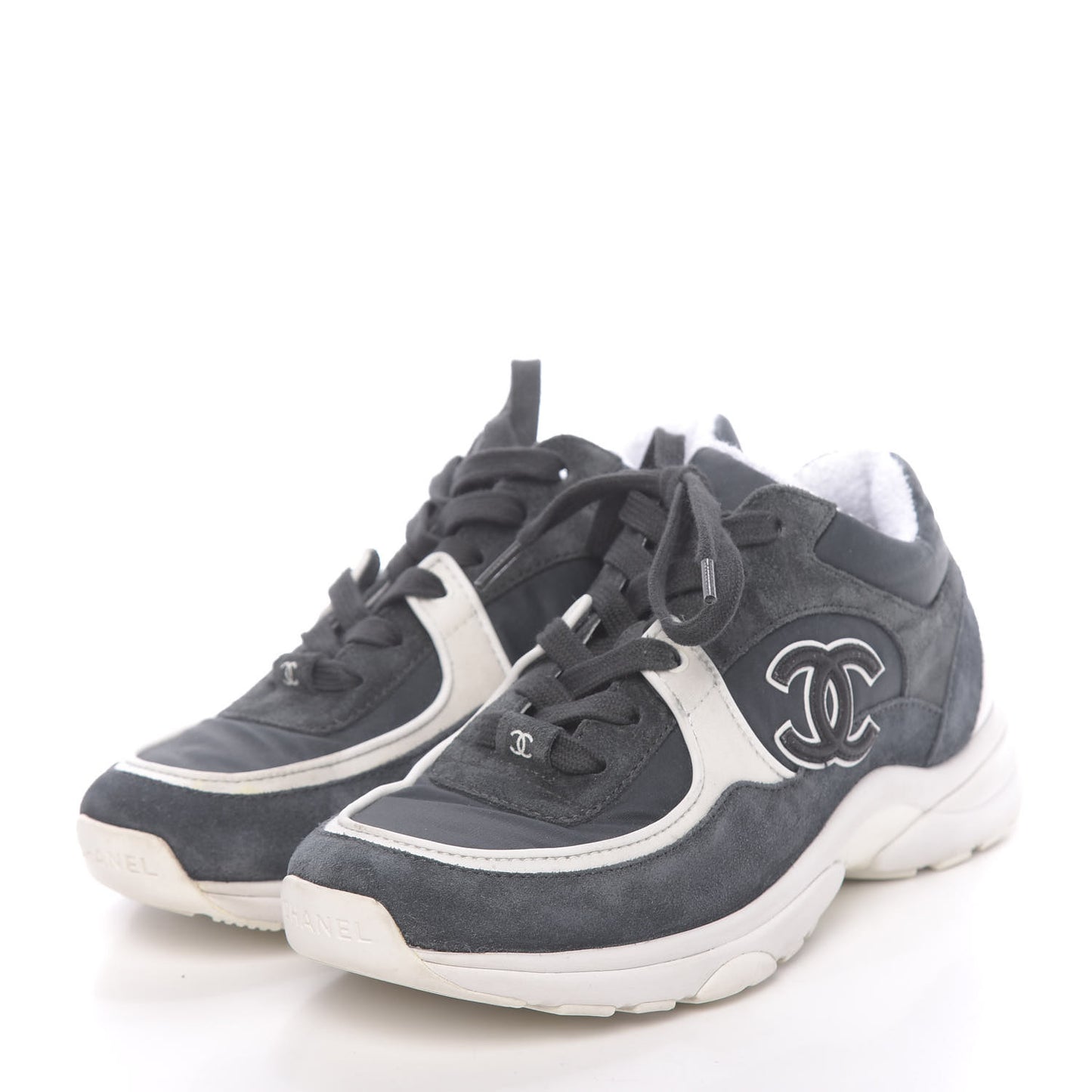 Denim Suede Calfskin CC Sneakers 36 Grey