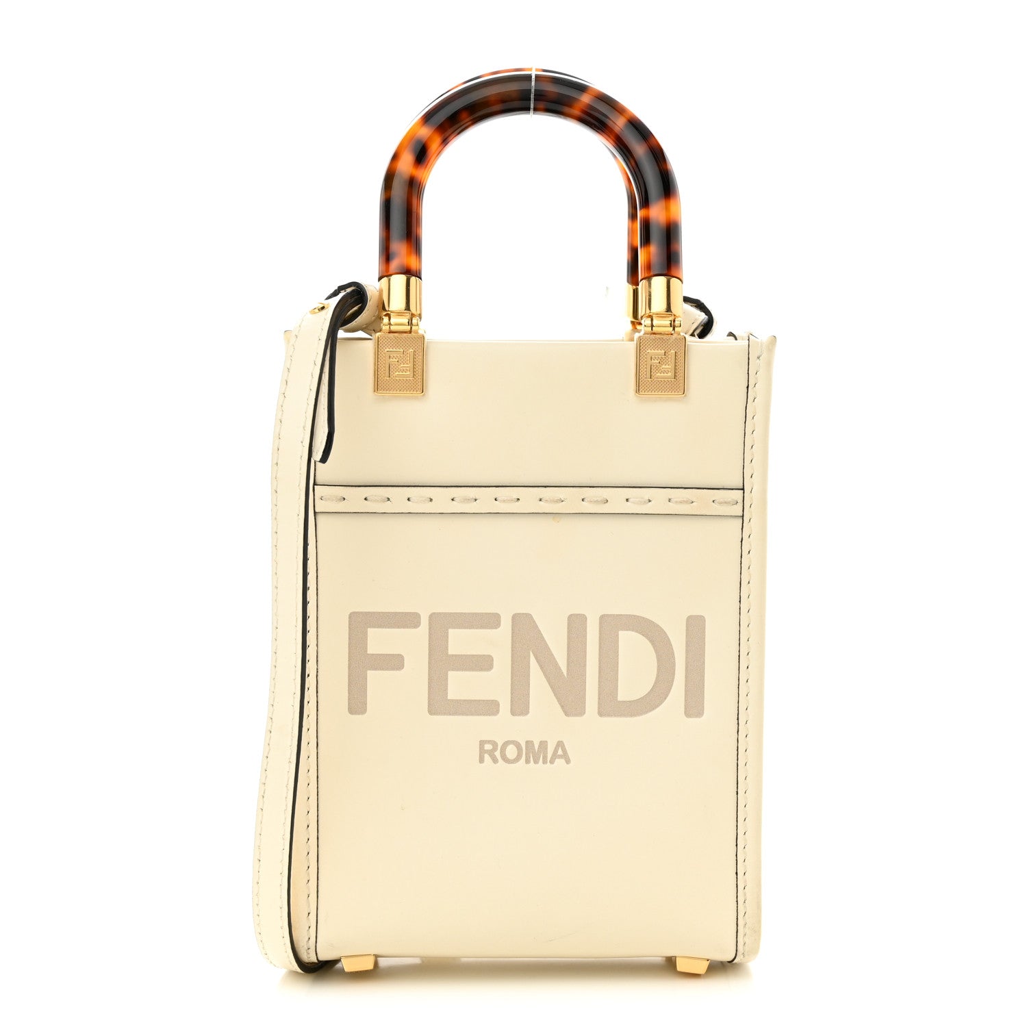 Fendi Vitello King Plexiglass Logo Embossed Mini Fendi Sunshine Shopper Tote White Ice 1 of 10