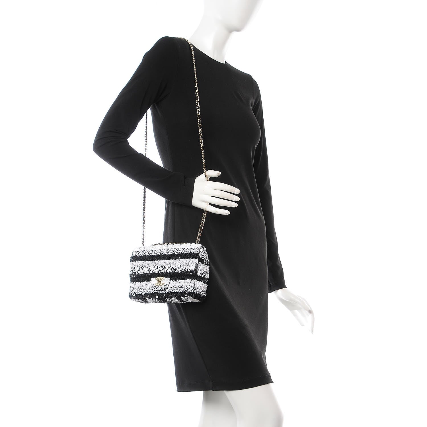 Chanel Sequin Classic Small Flap Black White 2 of 7