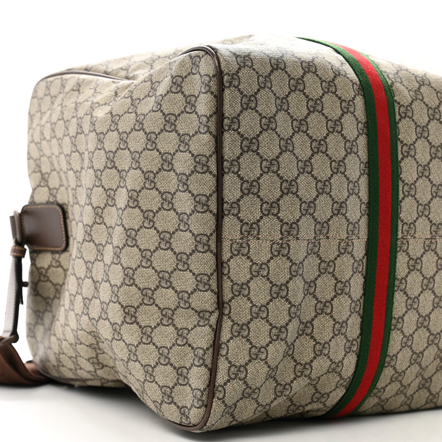 Gucci Tender GG Supreme Monogram Textured Dollar Calfskin Web Large Duffle Bag Beige Ebony New Acero 8 of 11