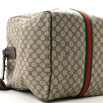 Gucci Tender GG Supreme Monogram Textured Dollar Calfskin Web Large Duffle Bag Beige Ebony New Acero 8 of 11