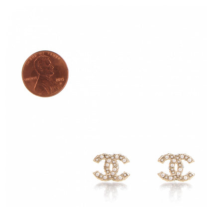 Chanel Pearl Crystal CC Earrings Light Gold 2 of 5
